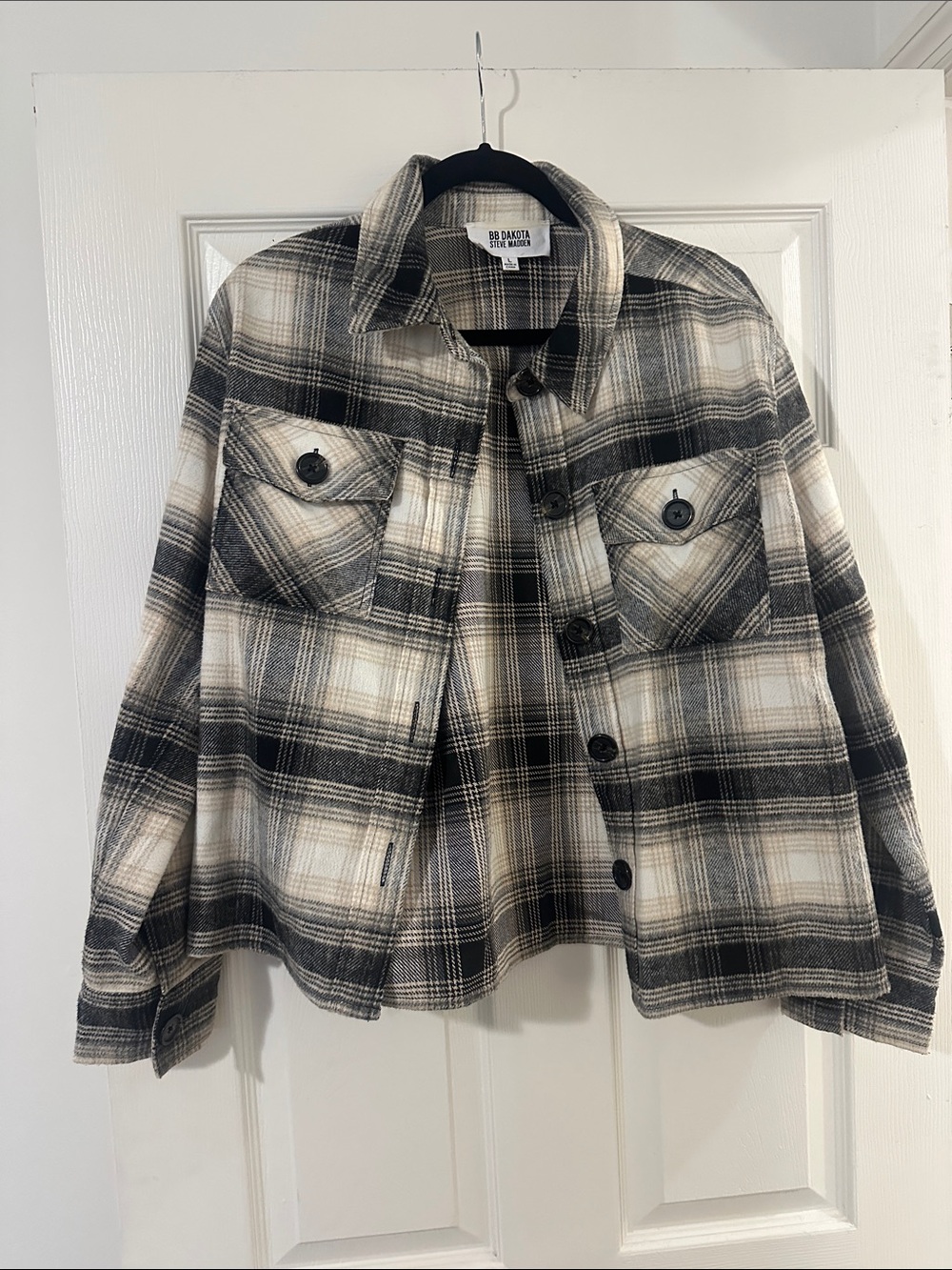 BB Dakota Black Cream Plaid Button-Front Shacket